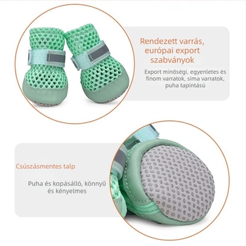 Kutyacipő légáteresztő hálóval, csúszásmentes talppal és Velcro pánttal; mikroszálas bőr, fényvisszaverő anyag