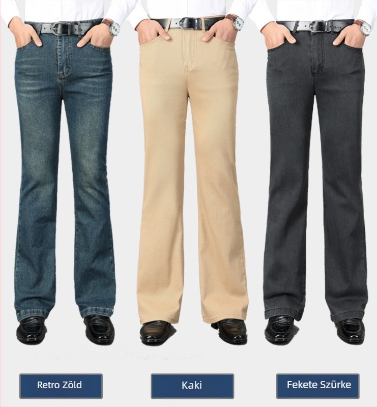 Denim nadrág mikroflare, karcsú szabás, elasztikussal, alacsony derék, cipzár (Nyár 2025)