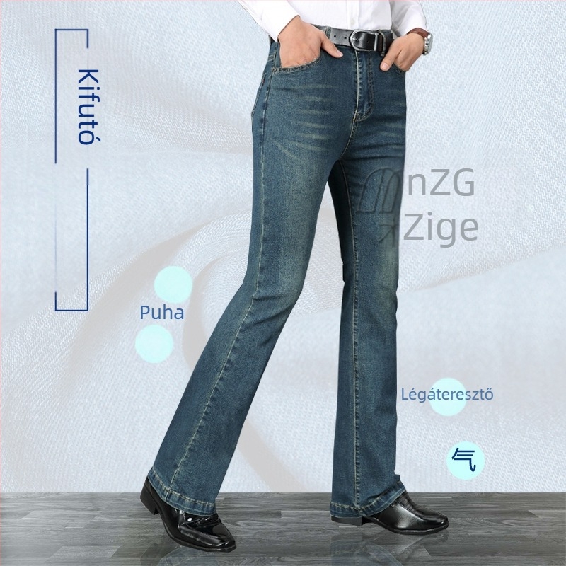 Denim nadrág mikroflare, karcsú szabás, elasztikussal, alacsony derék, cipzár (Nyár 2025)