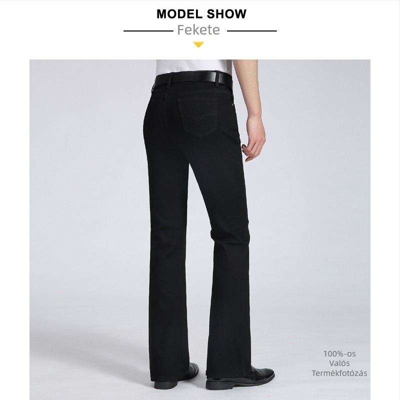 Denim nadrág mikroflare, karcsú szabás, elasztikussal, alacsony derék, cipzár (Nyár 2025)