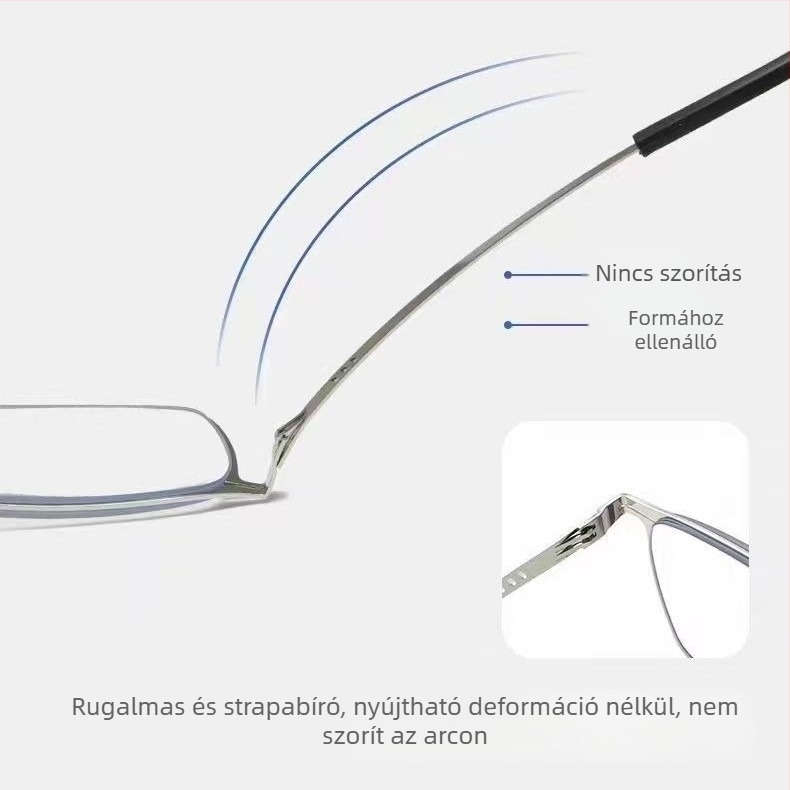 Olvasó szemüveg műgyantából készített lencsékkel, fotokróm és UV-védő lencsékkel, anti-kékfény technológiával, teljes keret, titánötvözet keret