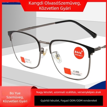 Kandi férfi olvasószemüveg, gyanta lencsékkel, kékfény elleni védelem, félkeretes kivitel, fém keret, négyzetes arcformához