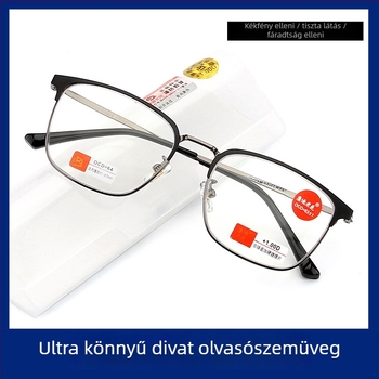 Kandi férfi olvasószemüveg, gyanta lencsékkel, kékfény elleni védelem, félkeretes kivitel, fém keret, négyzetes arcformához