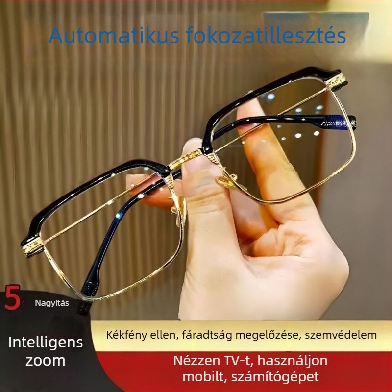Intelligens zoom olvasó szemüveg távolságra és közeli használatra, HD automatikus dioptria-beállítás, professzionális funkcionális szemüveg, lencsék műgyanta, keret tiszta titánból, teljes keret