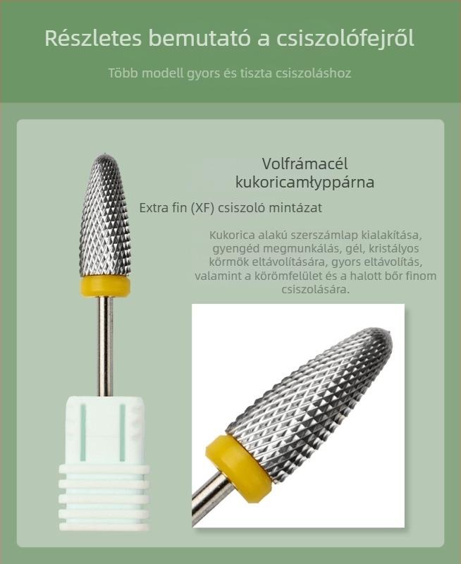 Tungsten acélból készült körömcsiszoló fej professzionális manikűrhöz és halott bőr eltávolítására – magas keménység, hőállóság és korrózióállóság