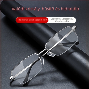 Félkeretes olvasószemüveg kristály lencsékkel, HD kopásálló, üzleti stílusú férfiaknak