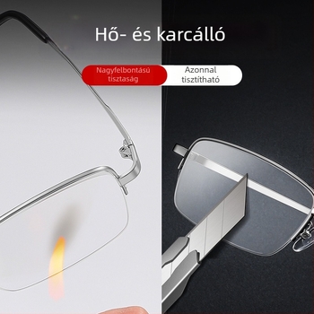 Félkeretes olvasószemüveg kristály lencsékkel, HD kopásálló, üzleti stílusú férfiaknak