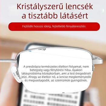 Félkeretes olvasószemüveg kristály lencsékkel, HD kopásálló, üzleti stílusú férfiaknak