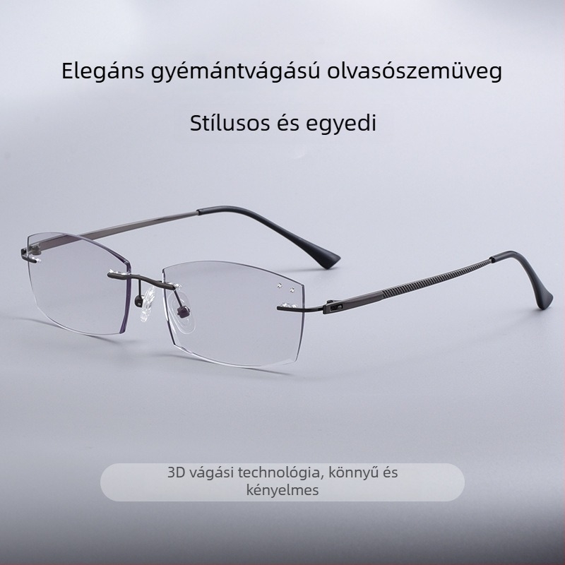 Presbiopikus szemüveg keret nélküli kivitelben idős korban – akril lencsék, anti-kék fény, ötvözet keret, négyszögletes dizájn