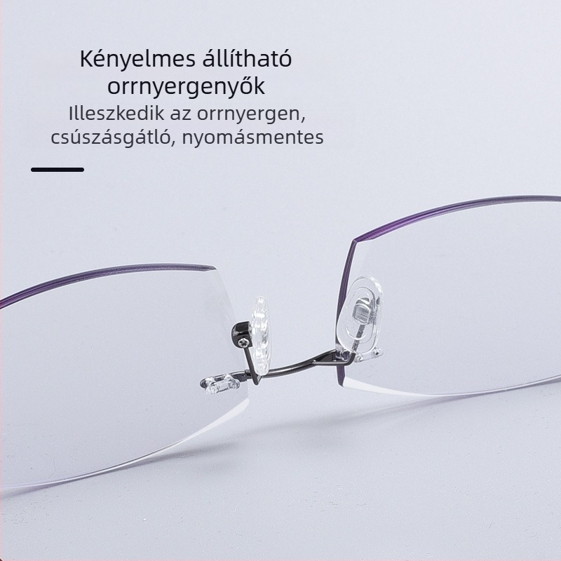 Presbiopikus szemüveg keret nélküli kivitelben idős korban – akril lencsék, anti-kék fény, ötvözet keret, négyszögletes dizájn
