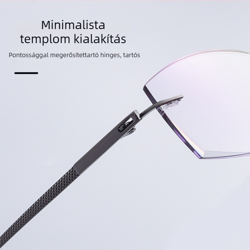 Presbiopikus szemüveg keret nélküli kivitelben idős korban – akril lencsék, anti-kék fény, ötvözet keret, négyszögletes dizájn