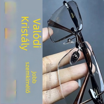 Keret nélküli szemüveg, négyszögletes formájú, kristály lencsékkel, titánötvözet kerettel, 2024 tél