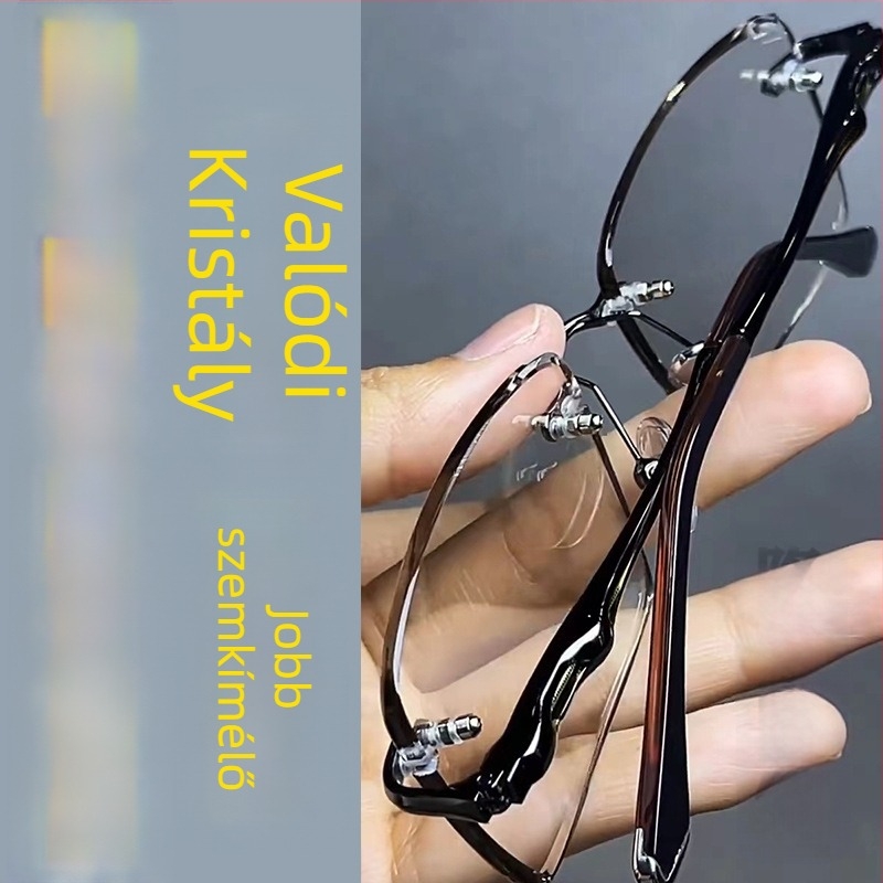 Keret nélküli szemüveg, négyszögletes formájú, kristály lencsékkel, titánötvözet kerettel, 2024 tél