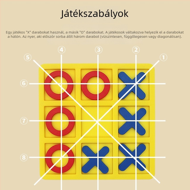 Gyerekeknek szóló oktató Tic-Tac-Toe játék – környezetbarát műanyagból, interaktív oktató játék, injekciós formázás nem fakul, nem hajtogatható tábla, 4–6 éveseknek