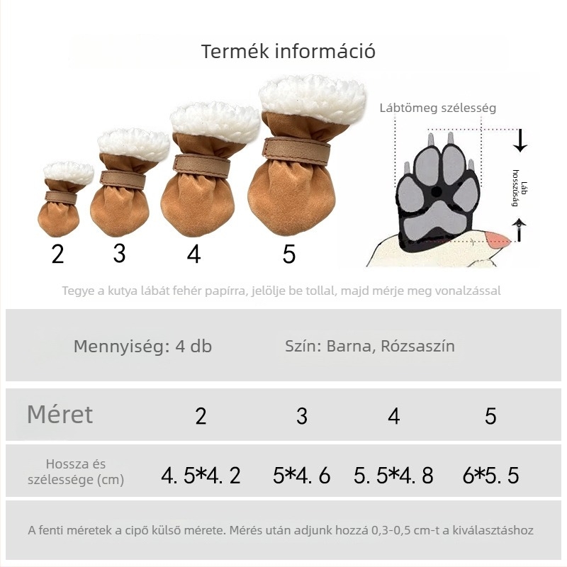 PU anyagú kutyacipő télre, csúszásmentes talppal, vízálló, meleg és kopásálló