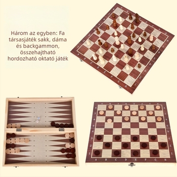 Fa három játék egyben: sakk, dáma és backgammon; összecsukható, hordozható, oktató jellegű