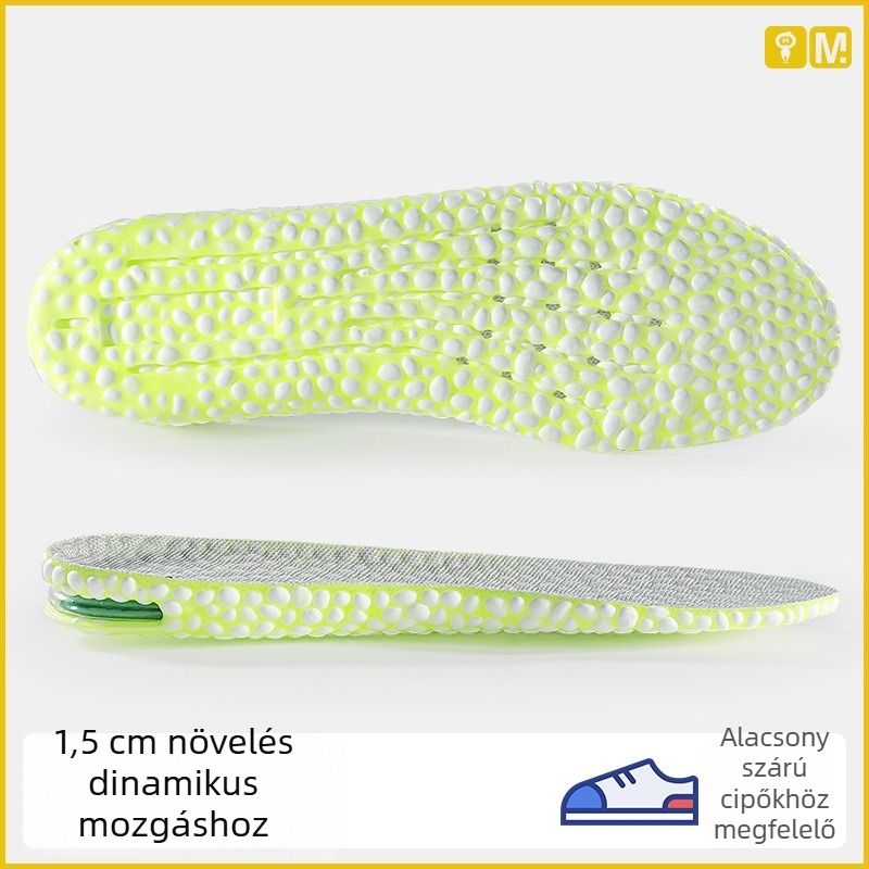 Uniszex magasságot növelő talpbetét popcorn légpárnával — teljes talpbetét, növelő funkció, sneakershez, bőr cipőkhöz, bakancsokhoz