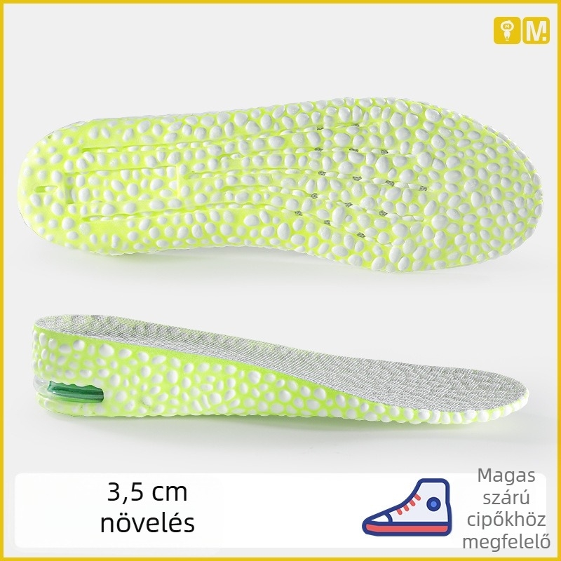 Uniszex magasságot növelő talpbetét popcorn légpárnával — teljes talpbetét, növelő funkció, sneakershez, bőr cipőkhöz, bakancsokhoz