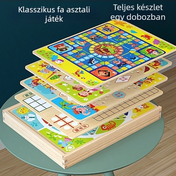 Fából készült gyerekasztali játék 7-in-1: repülő sakk, dáma és Gobang – oktatási játék 4–14 éveseknek