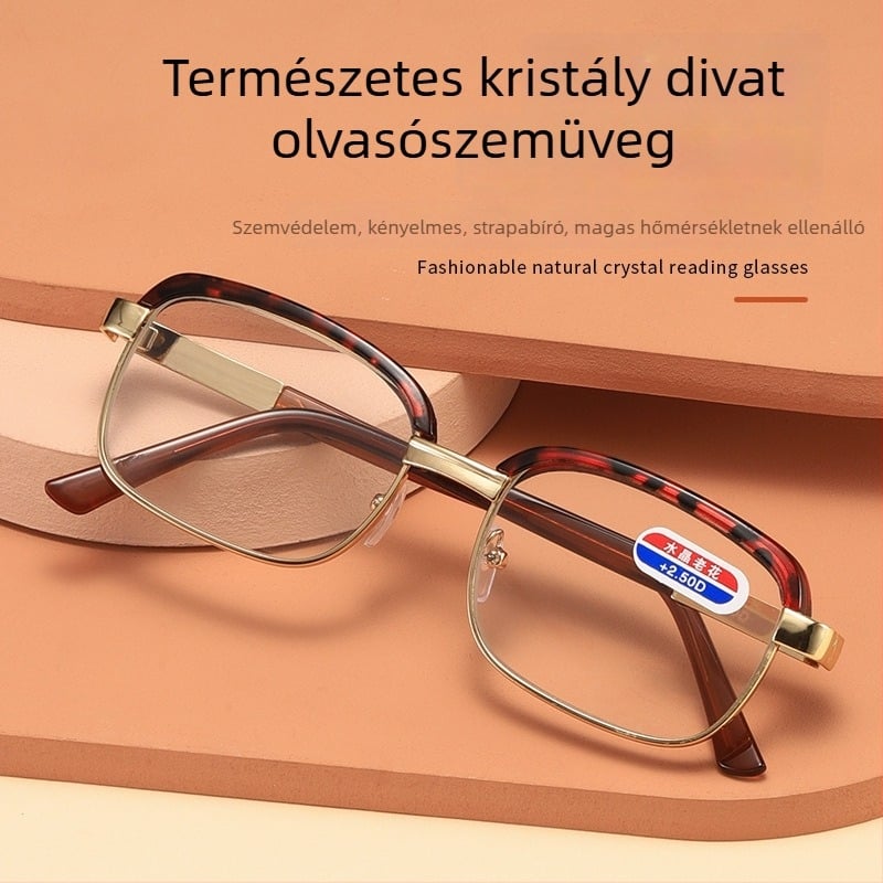 Olvasó szemüveg üveglencsékkel, aszférikus lencsék, teljes keret, fémváz