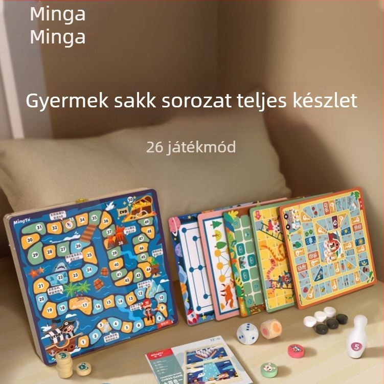 16-in-1 fa társasjáték készlet: Gomoku és repülő sakk, oktató interaktív puzzle játék
