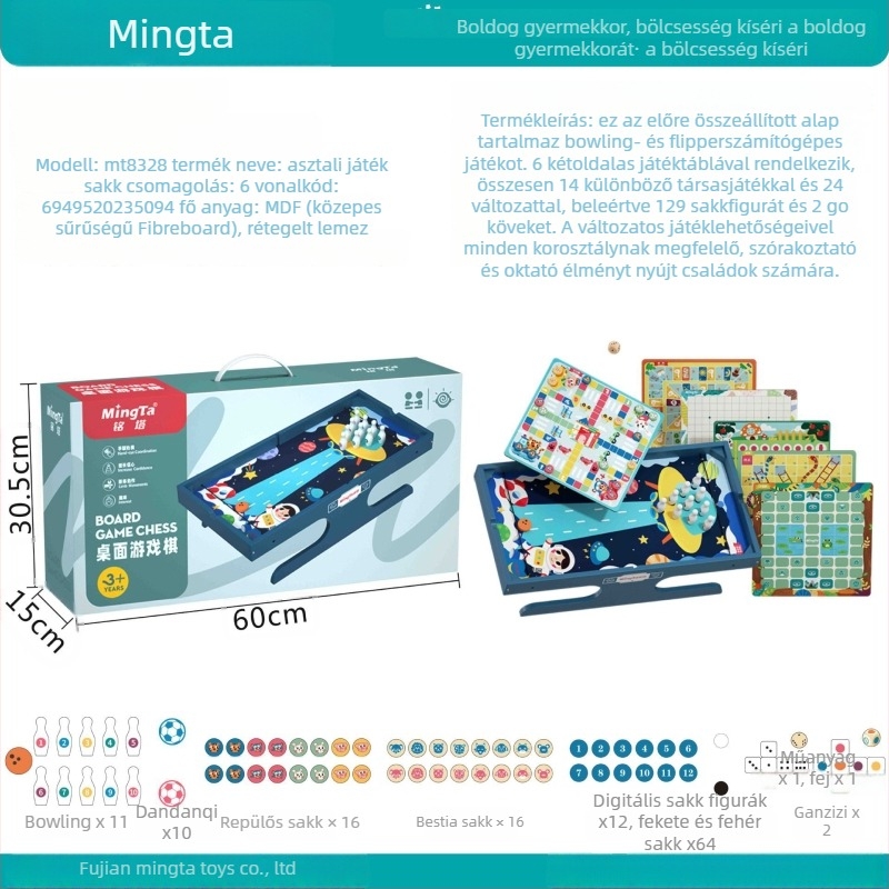 16-in-1 fa társasjáték készlet: Gomoku és repülő sakk, oktató interaktív puzzle játék