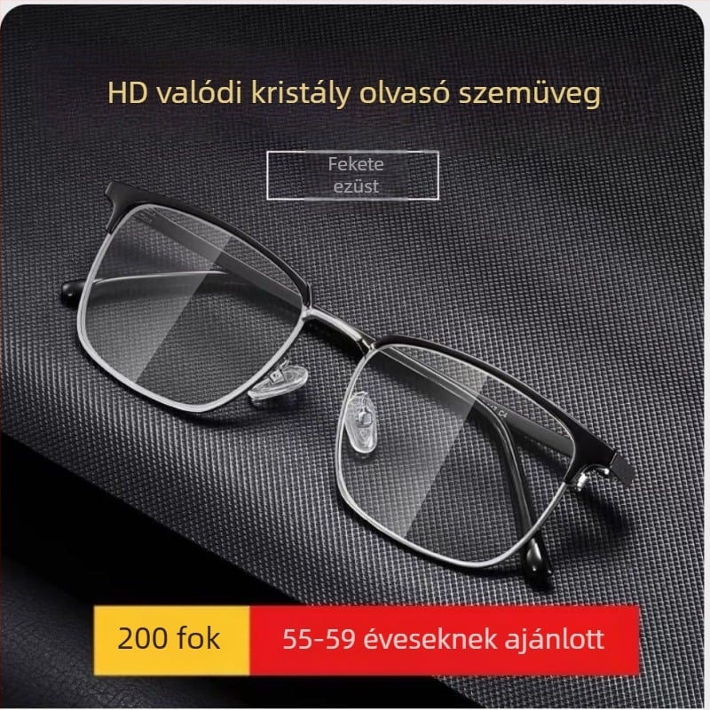 Keret nélküli olvasószemüveg titániumötvözetből, kristály lencsékkel, négyszögletes stílus, HD ultra-könnyű, felnőtteknek