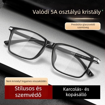 Kristálylencsés olvasószemüveg, TR90 keret, teljes keret, négyszögletes forma, myopia támogatás
