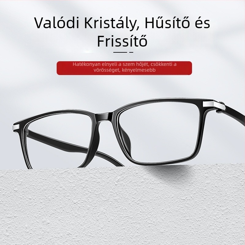 Kristálylencsés olvasószemüveg, TR90 keret, teljes keret, négyszögletes forma, myopia támogatás