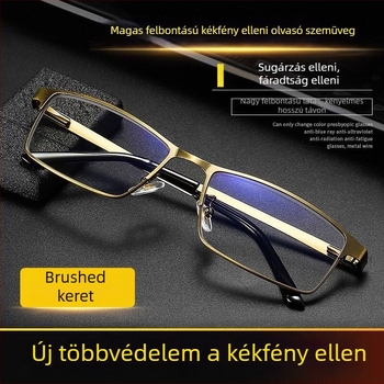 Olvasó szemüveg kékfény elleni védelemmel, gyanta lencsékkel, modell 8805, teljes keretű fém keret