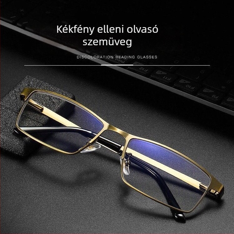 Olvasó szemüveg kékfény elleni védelemmel, gyanta lencsékkel, modell 8805, teljes keretű fém keret