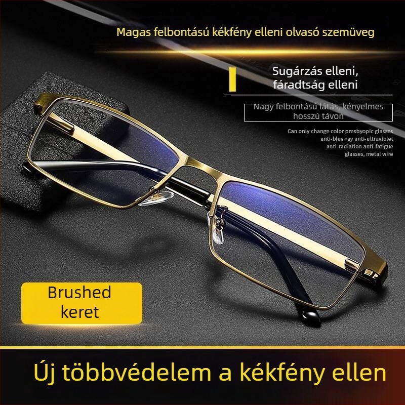 Olvasó szemüveg kékfény elleni védelemmel, gyanta lencsékkel, modell 8805, teljes keretű fém keret