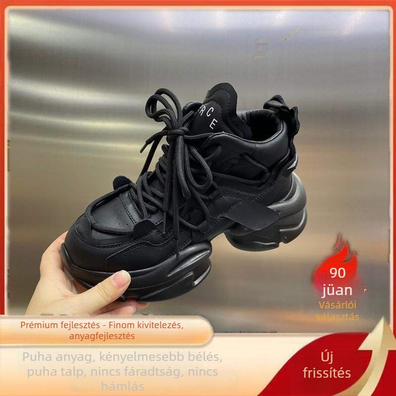 Női magas szárú edzőcipő vastag talppal, magasságot növelő, felső rész split bőrből, PU talp, fűzős lezárás, latex talpbetét