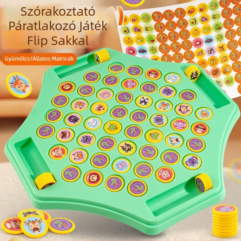 Memória flip sakk - családi társasjáték szülő-gyermek interakcióval (műanyag, 4-6 éveseknek, két játékos)