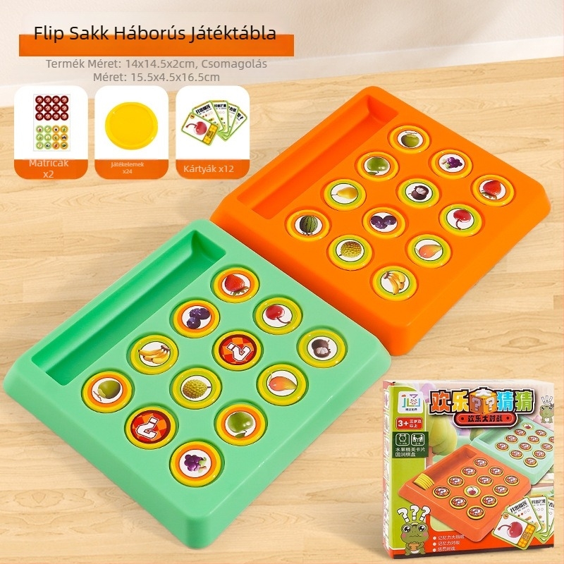 Memória flip sakk - családi társasjáték szülő-gyermek interakcióval (műanyag, 4-6 éveseknek, két játékos)