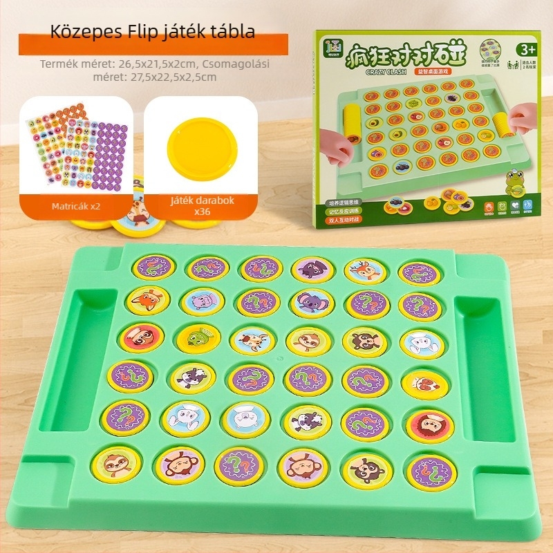 Memória flip sakk - családi társasjáték szülő-gyermek interakcióval (műanyag, 4-6 éveseknek, két játékos)