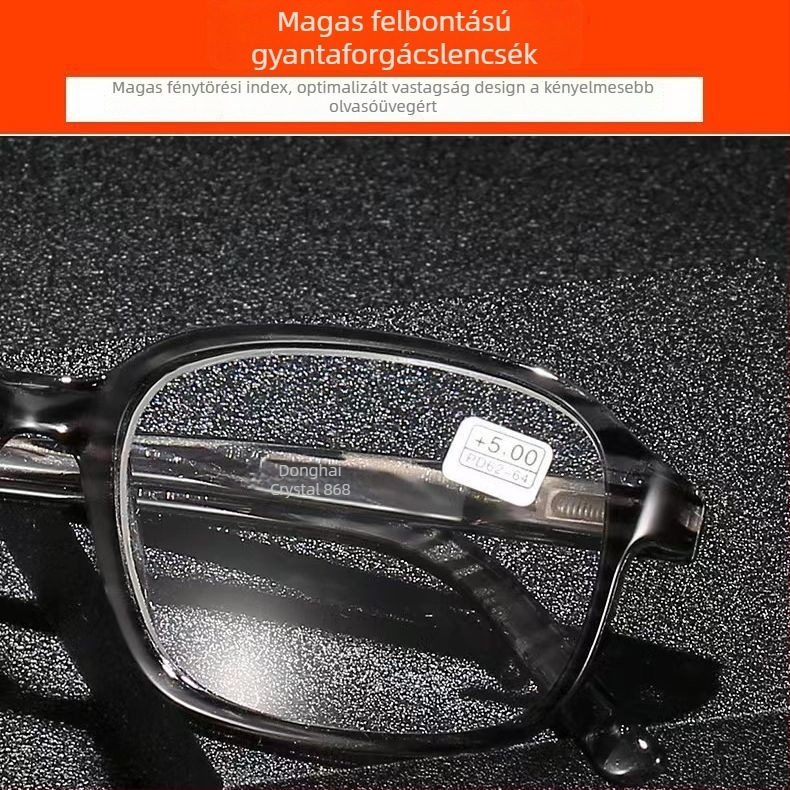 Olvasó szemüveg teljes kerettel és PC lencsékkel, retro művészi stílus, korrekció myopiára, alkalmas négyszögletes arcformához, időseknek