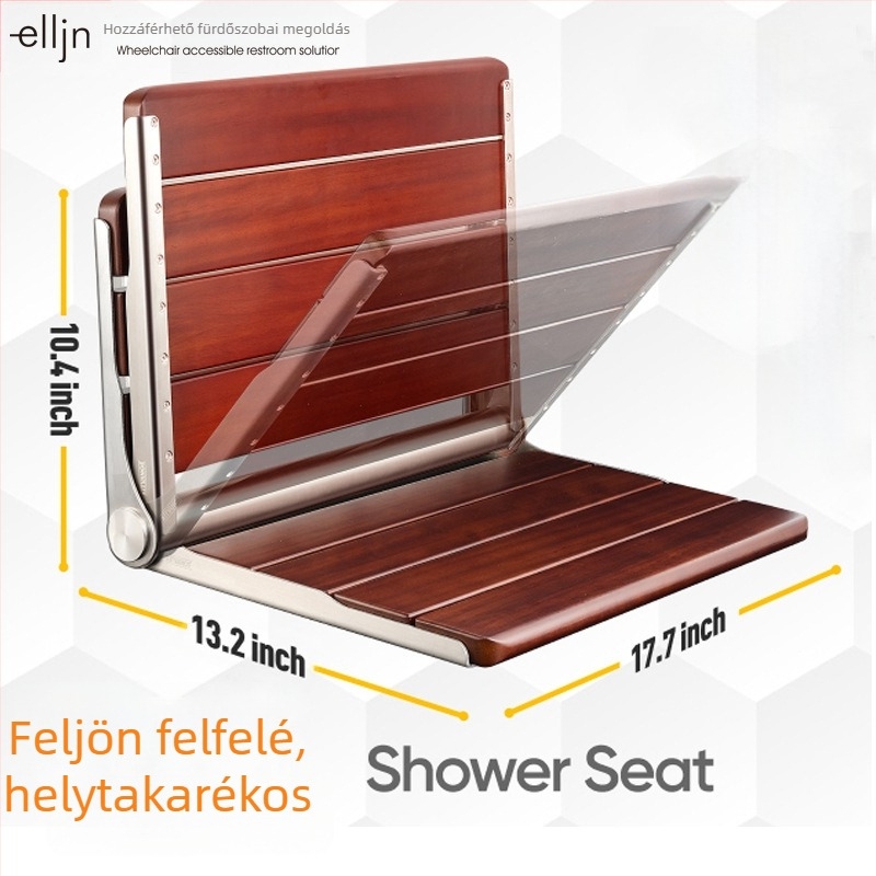 Falihoz rögzíthető összecsukható fürdőszobai szék, rozsdamentes acélból, modern minimalista stílus, márka elljn