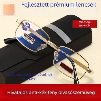Nagy keretű fém olvasószemüveg, kékfény elleni, anti-fáradtság, időseknek, négyszögletes keret