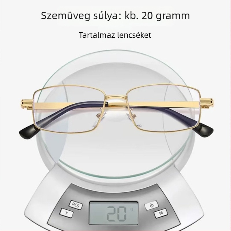 Nagy keretű fém olvasószemüveg, kékfény elleni, anti-fáradtság, időseknek, négyszögletes keret