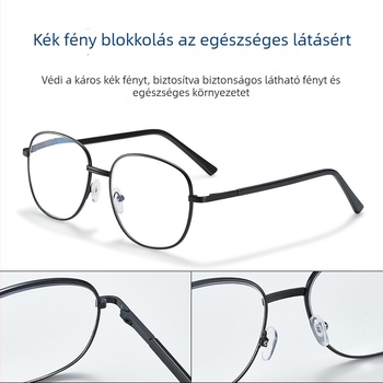 Kétfunkciós olvasó szemüveg anti-kék fényű lencsékkel, műgyanta lencsék, fém keret, teljes keret, kerek forma, felnőtteknek, nagy arcúak számára, 2024 nyári kiadás