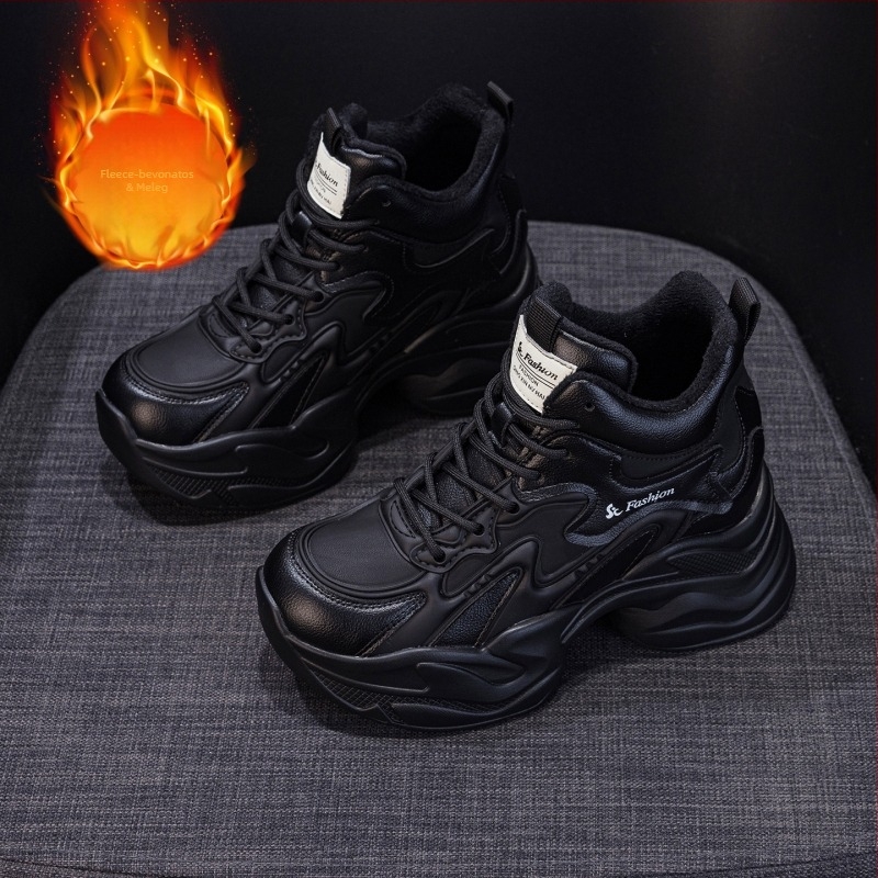 Női sportcipő casual dad shoes stílusban, kerek orr, vastag kúpos talp, fűzős, magasságot növelő