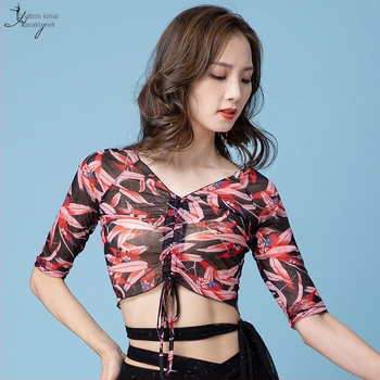 Belly Dance felső, Nyomtatott bambusz hálóval, Spandex keverék, Nyár 2025, nőknek