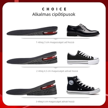 Magasságot növelő talpbetét nőknek és férfiaknak, láthatatlan, kényelmes, ütéscsillapító légpárnás, teljes talpbetét, sportos puha talp