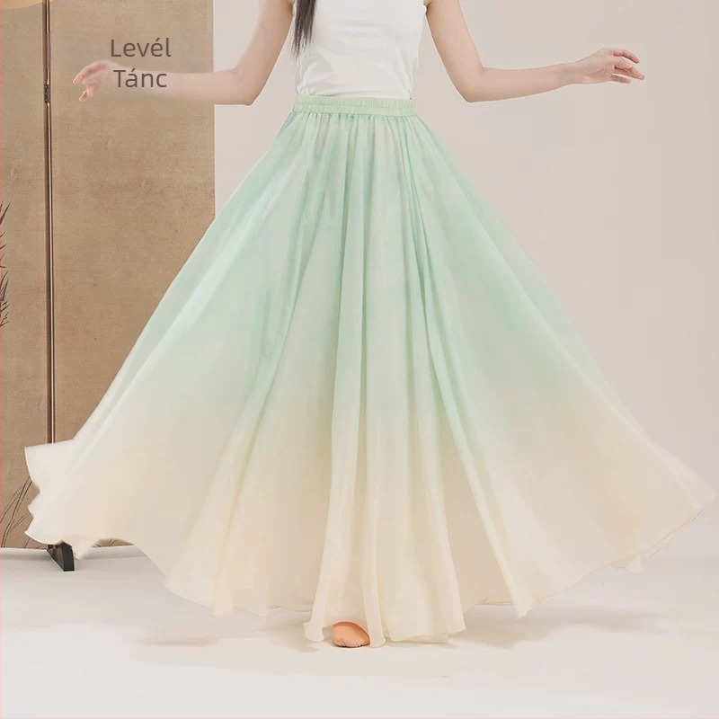 Hímzett chiffon külső köntös gradienttel átmenetes teljes szoknyával kínai tánchoz – gyakorlatruha | Anyag: chiffon/polieszter; Fő anyag: poliészter; Alkalom: belly dance; Szezon: 2022 nyár