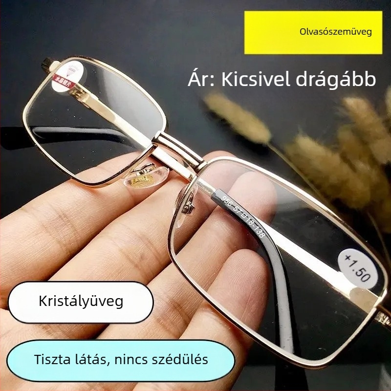 Teljes keretű fém olvasószemüveg, kékfény elleni védelem, HD éleslátás, modern üzleti stílus