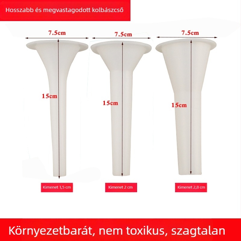 Kézi háztartási húsdaráló és kolbász töltő készülék kiterjesztett rozsdamentes acél töltőcsővel és műanyag töltőhüvellyel