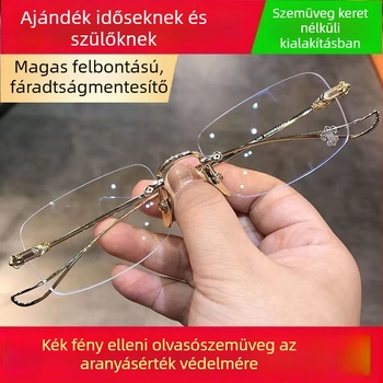 Olvasószemüveg keret nélküli, ultrakönnyű, természetes megjelenés, PC szemüveglencsék, kékfény-védelem