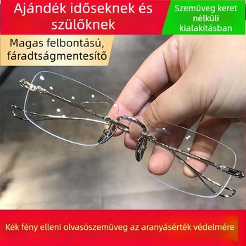 Olvasószemüveg keret nélküli, ultrakönnyű, természetes megjelenés, PC szemüveglencsék, kékfény-védelem