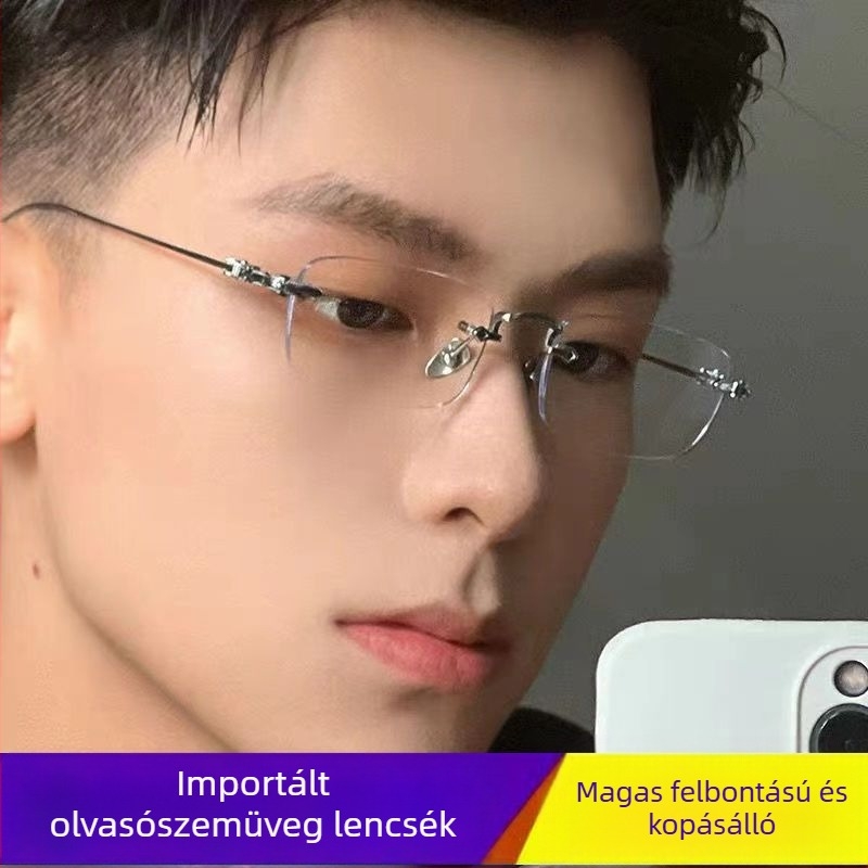 Olvasószemüveg keret nélküli, ultrakönnyű, természetes megjelenés, PC szemüveglencsék, kékfény-védelem